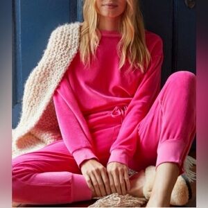 SUNDRY Zip Ankle Velour Jogger Sweatpants Hot Pink Size 3 Large